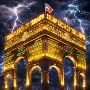 2nd facade of TRUMP ARCH OF TRIUMPH ILLUMINATED AT NIGHT