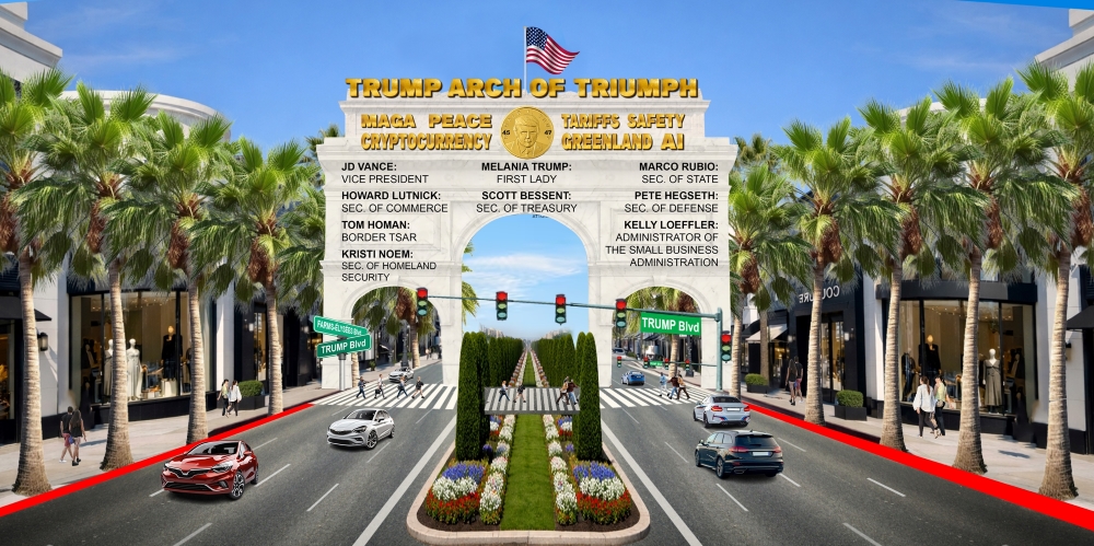 TRUMP ARCH OF TRIUMPH AT THE INTERSECTION OF FARMS-ÉLYSÉES Blvd AND TRUMP Blvd